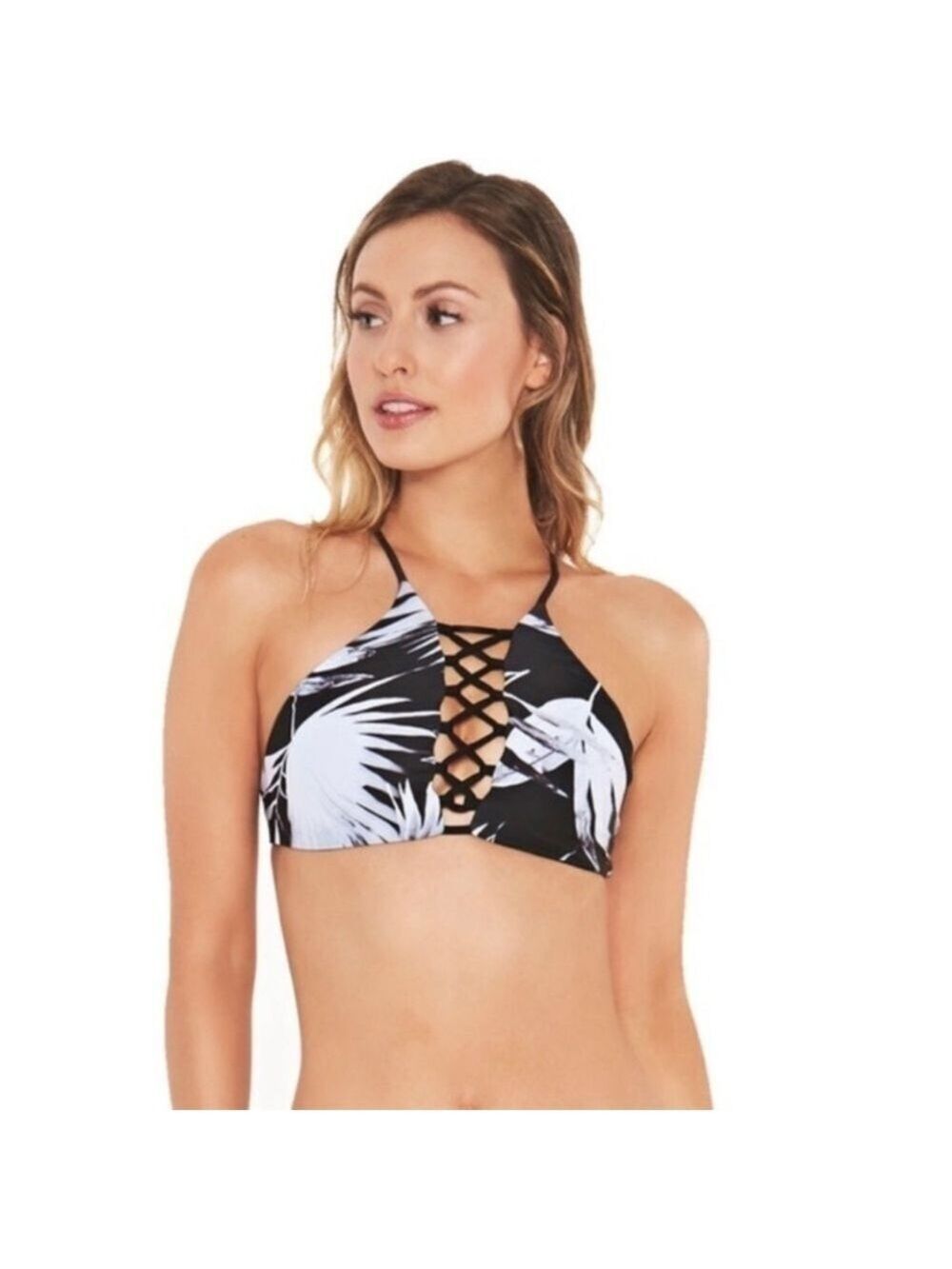 L*space Nikki Reversible Swim Top in Pal Shadows and Black Lace Up Front